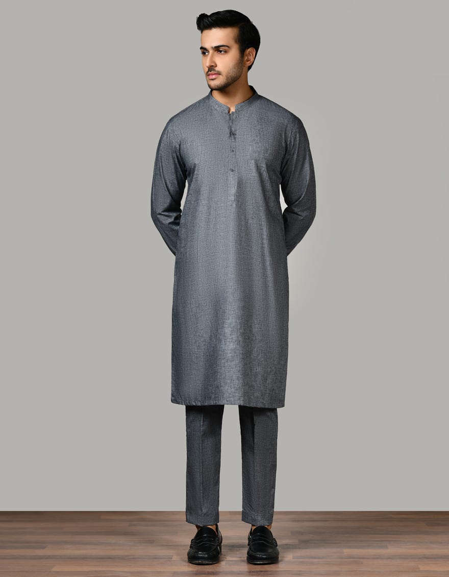 Grey Cotton Unstitched Kameez Shalwar Fabric | Jjms-2541