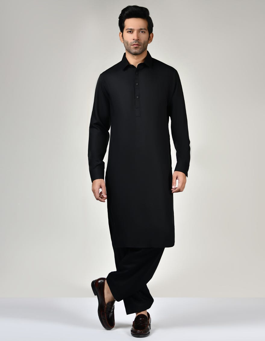 Black Cotton Unstitched Kameez Shalwar Fabric | Jjms-2556
