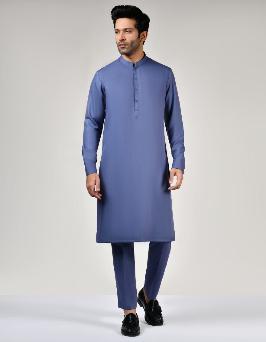 Pigeon Blue Cotton Unstitched Kameez Shalwar Fabric | Jjms-2557