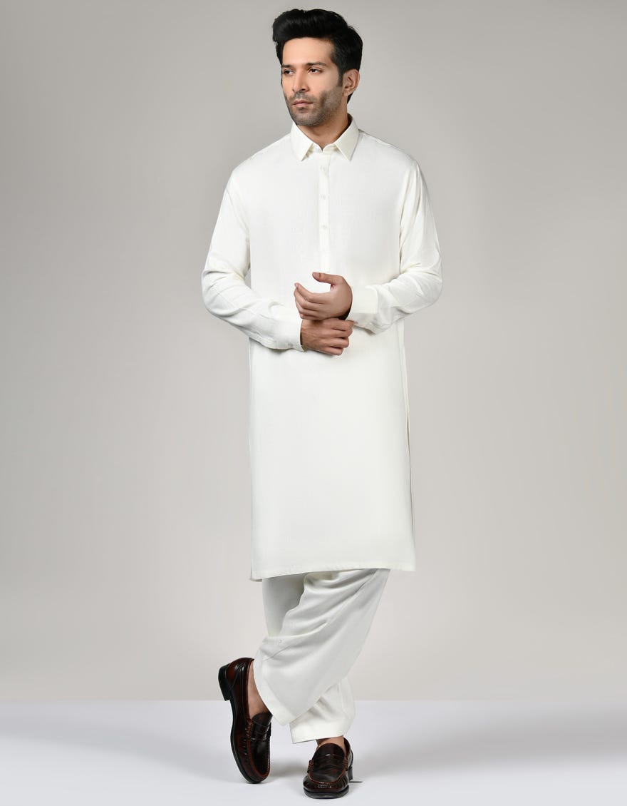 Cream Cotton Unstitched Kameez Shalwar Fabric | Jjms-2559