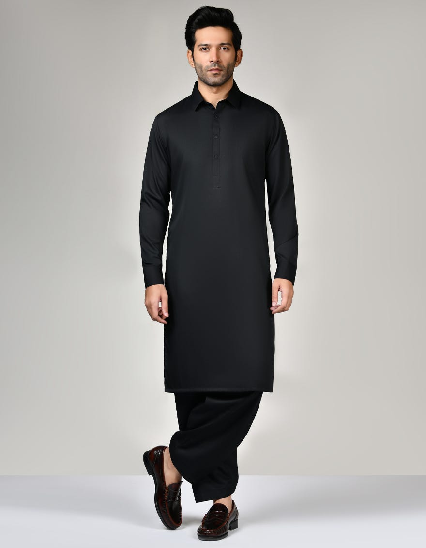 Black Cotton Unstitched Kameez Shalwar Fabric | Jjms-2561