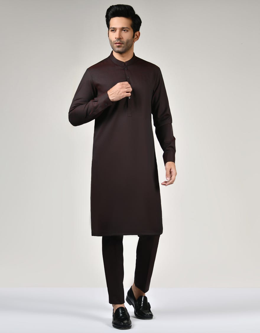Reddish Brown Cotton Unstitched Kameez Shalwar Fabric | Jjms-2564