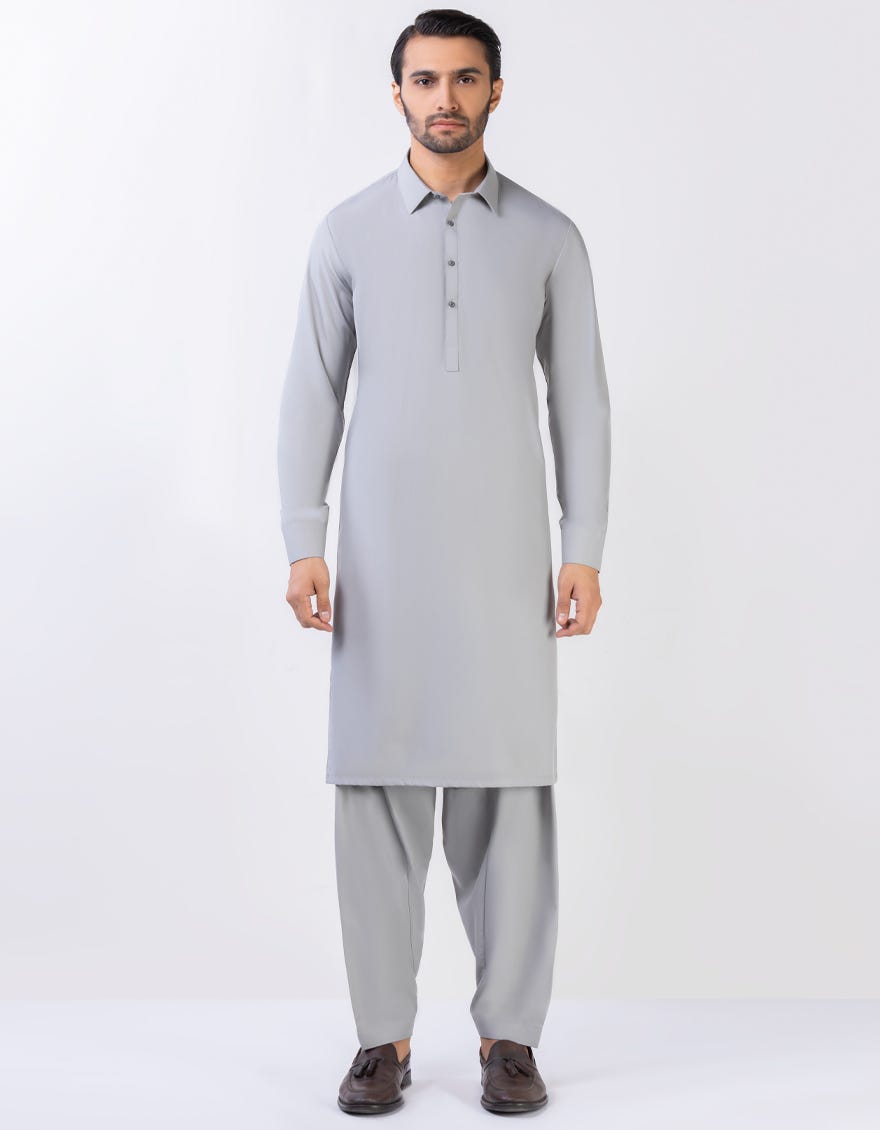 Grey Unstitched Kameez Shalwar Fabric | Jjms-2592
