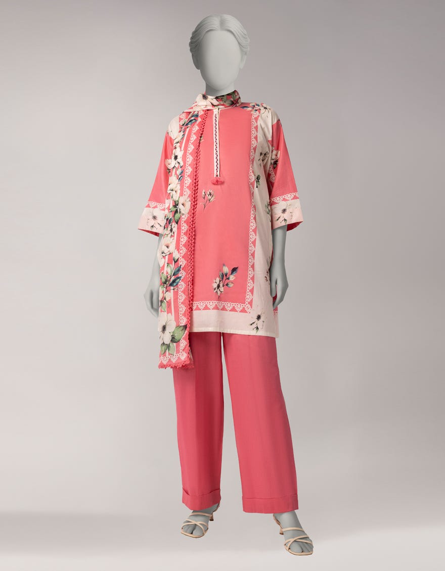 PINK LAWN PRINTED UNSTITCHED 3PC