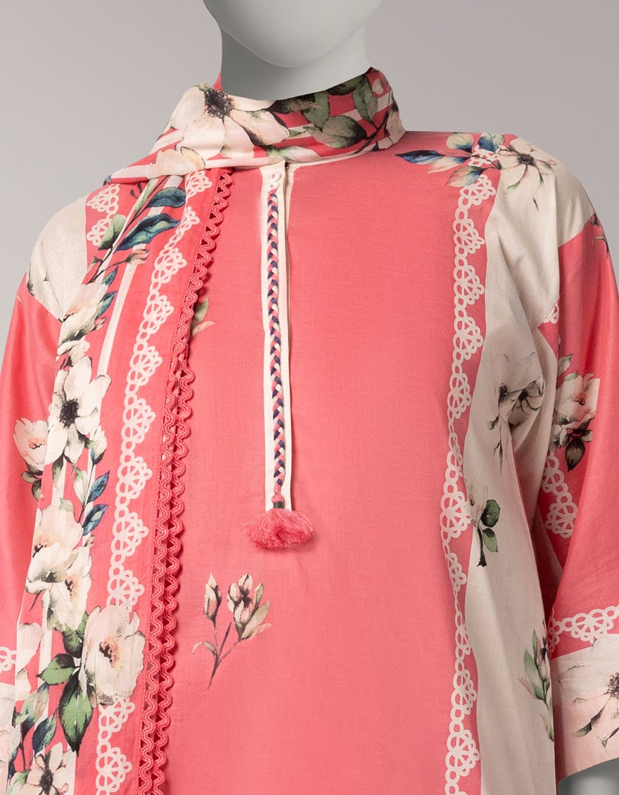 PINK LAWN PRINTED UNSTITCHED 3PC