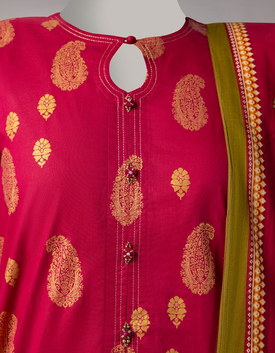 PINK LAWN PRINTED UNSTITCHED 3PC