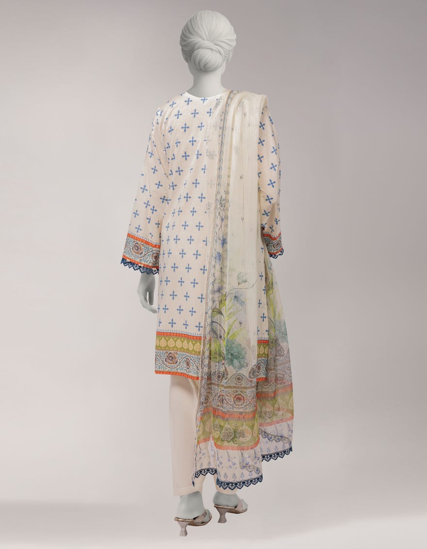 OFF WHITE LAWN EMBROIDERED UNSTITCHED 3PC
