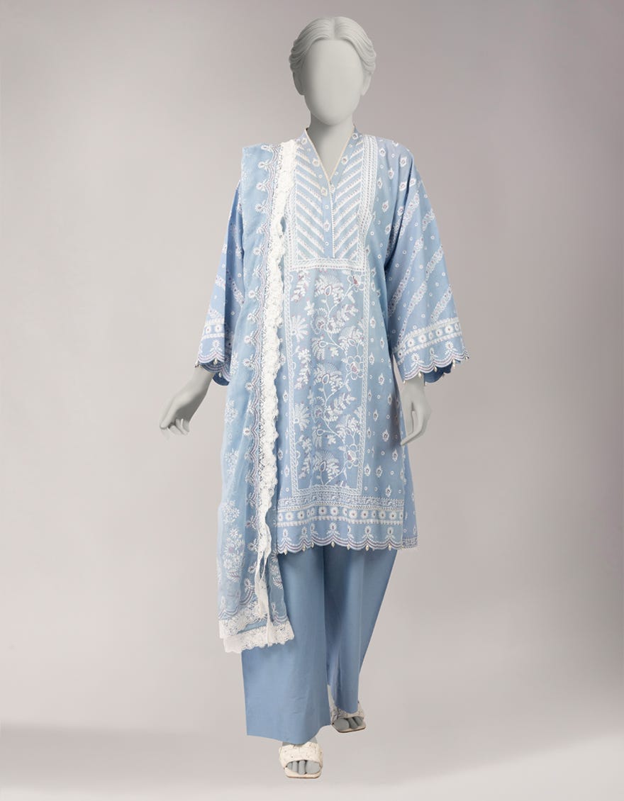 BLUE LAWN PASTE PRINTED UNSTITCHED 3PC