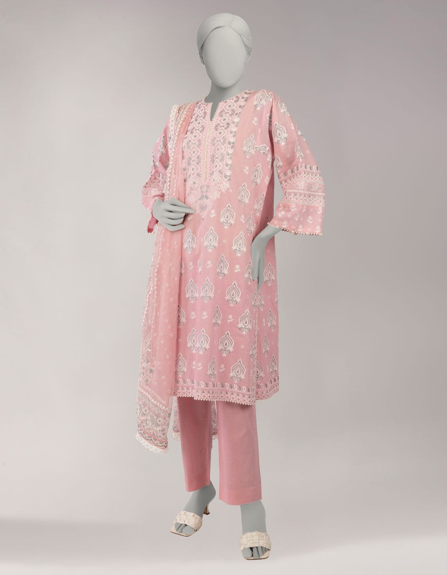 PINK LAWN PASTE PRINTED UNSTITCHED 3PC