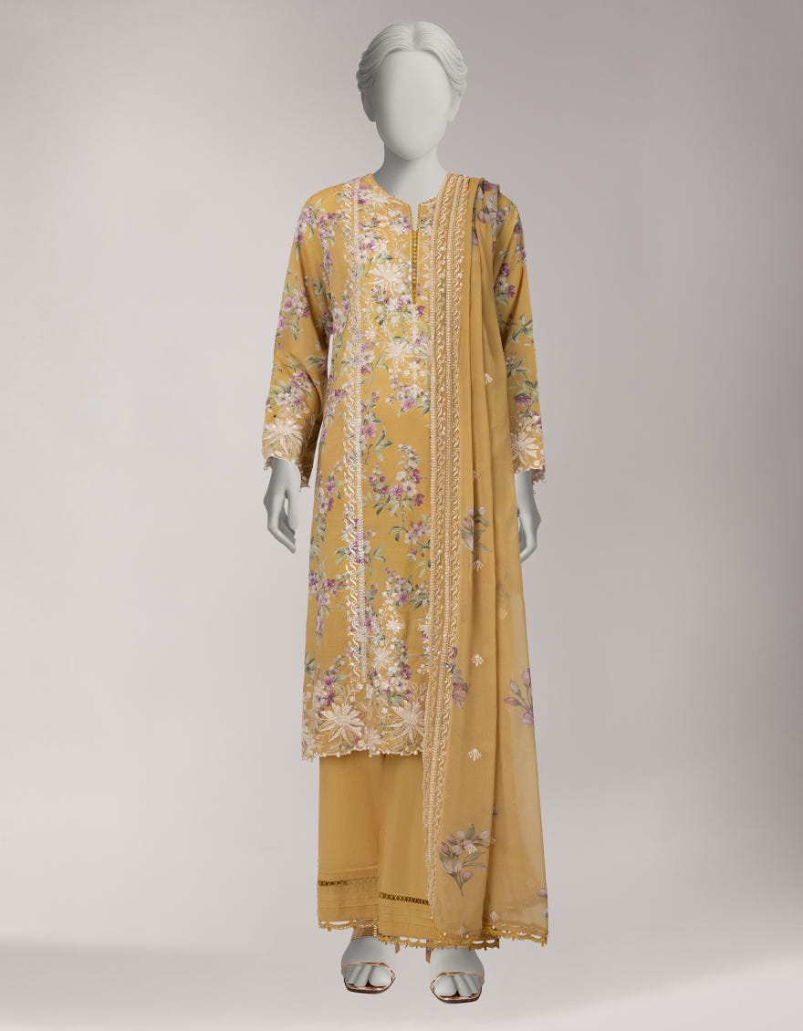 YELLOW LAWN EMBROIDERED 3PC UNSTITCHED