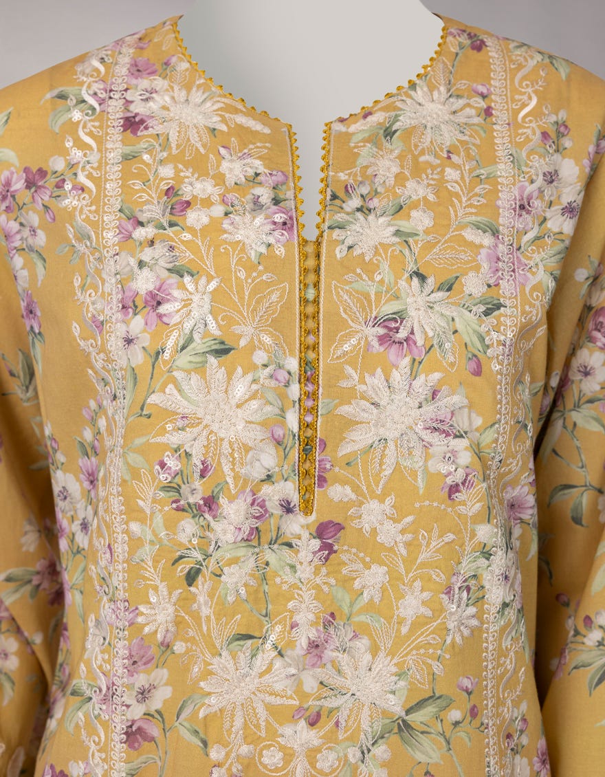 YELLOW LAWN EMBROIDERED 3PC UNSTITCHED