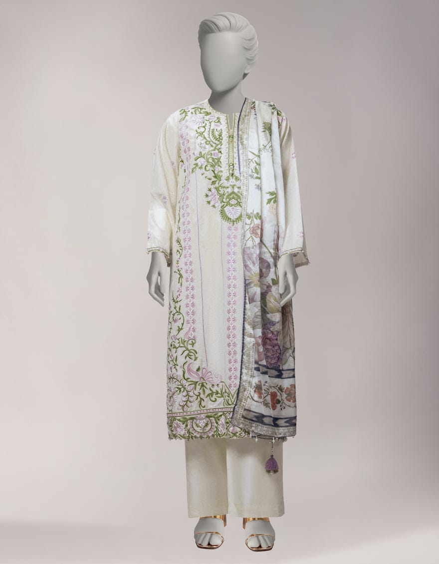 OFF WHITE LAWN EMBROIDERED UNSTITCHED 3PC