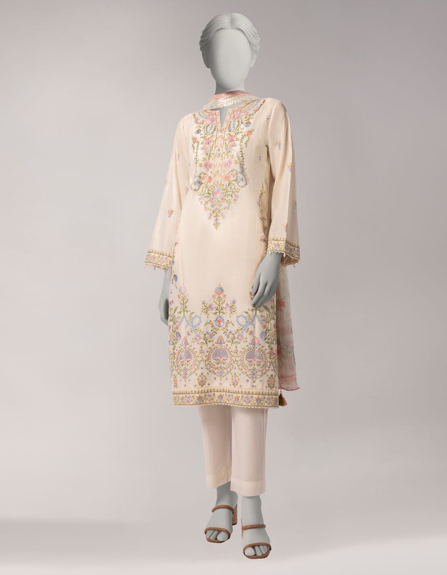 OFF WHITE LAWN PRINTED UNSTITCHED 3PC