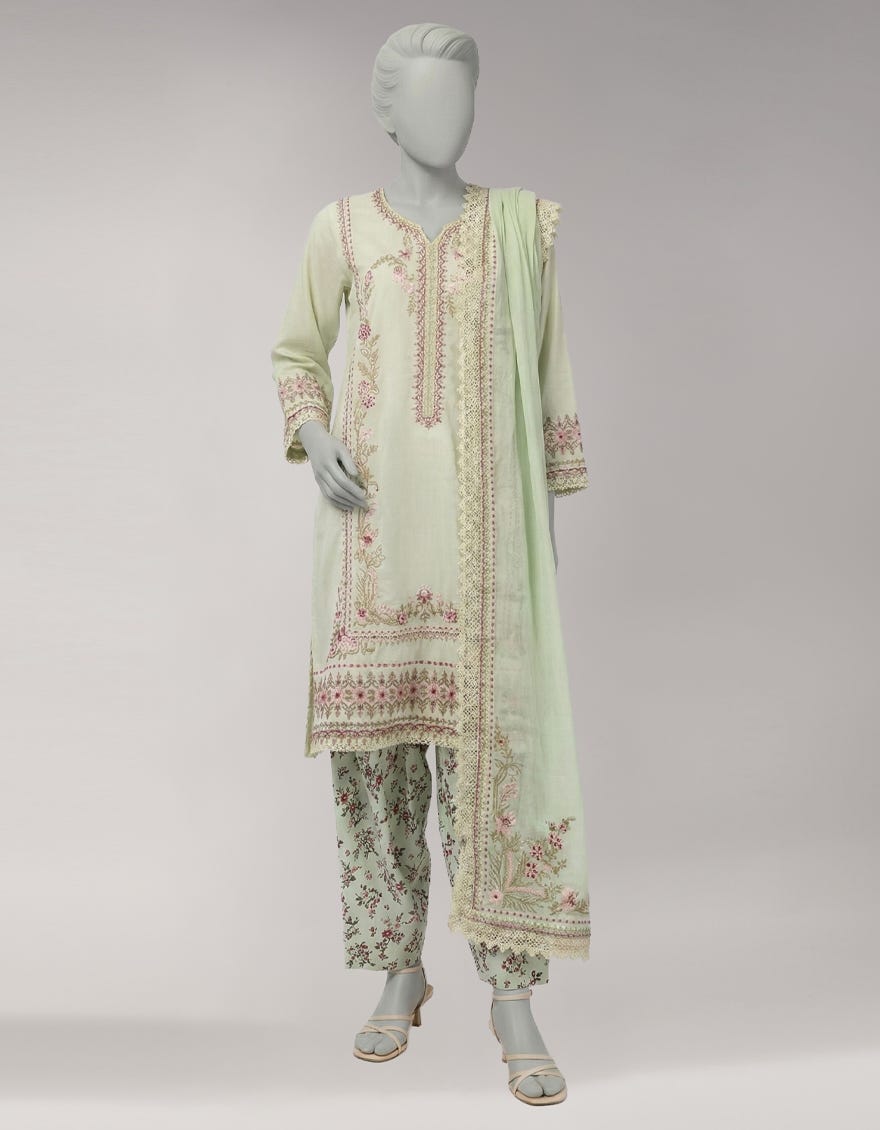 GREEN LAWN EMBROIDERED STITCHED 3PC