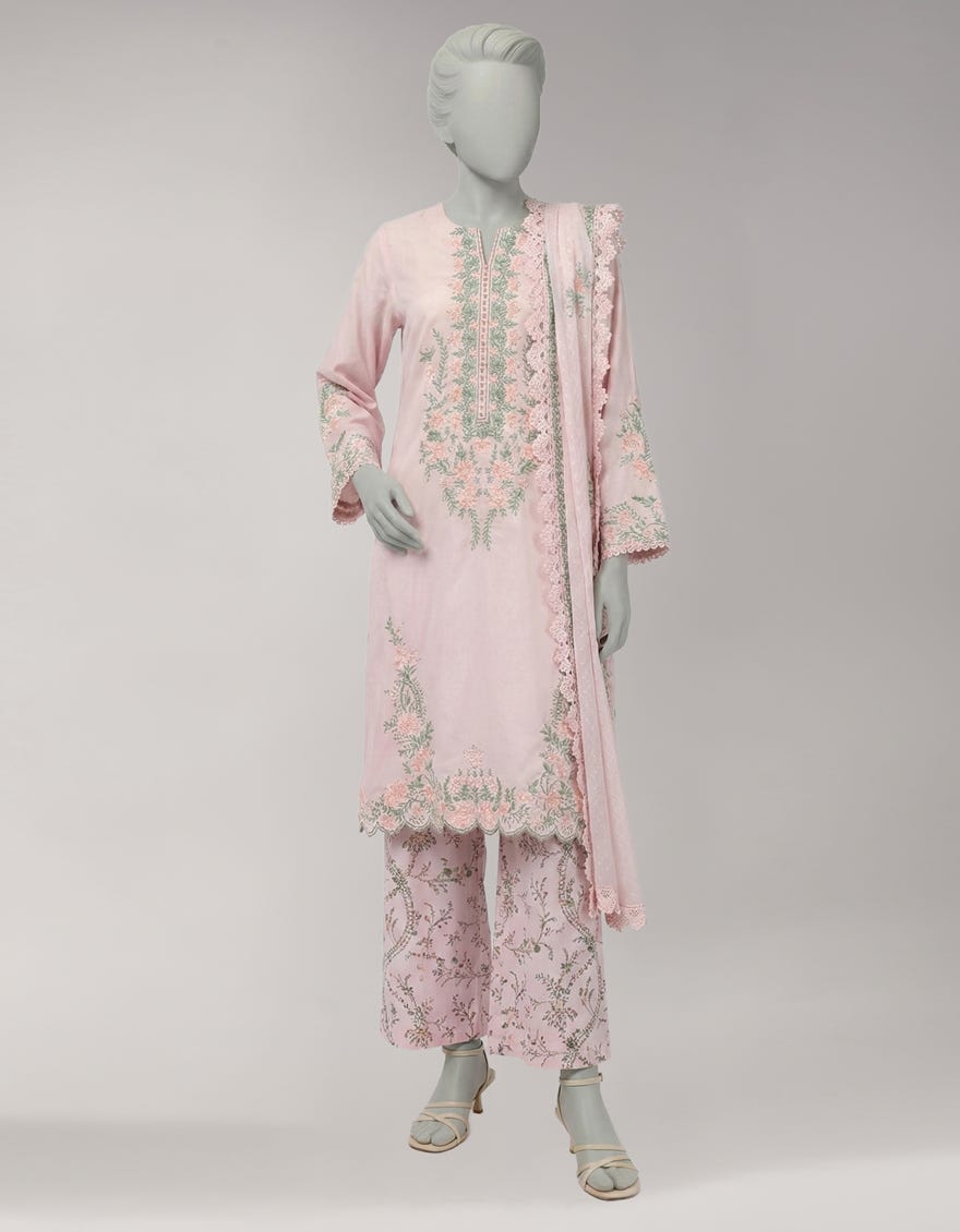 PINK LAWN EMBROIDERED UNSTITCHED 3PC