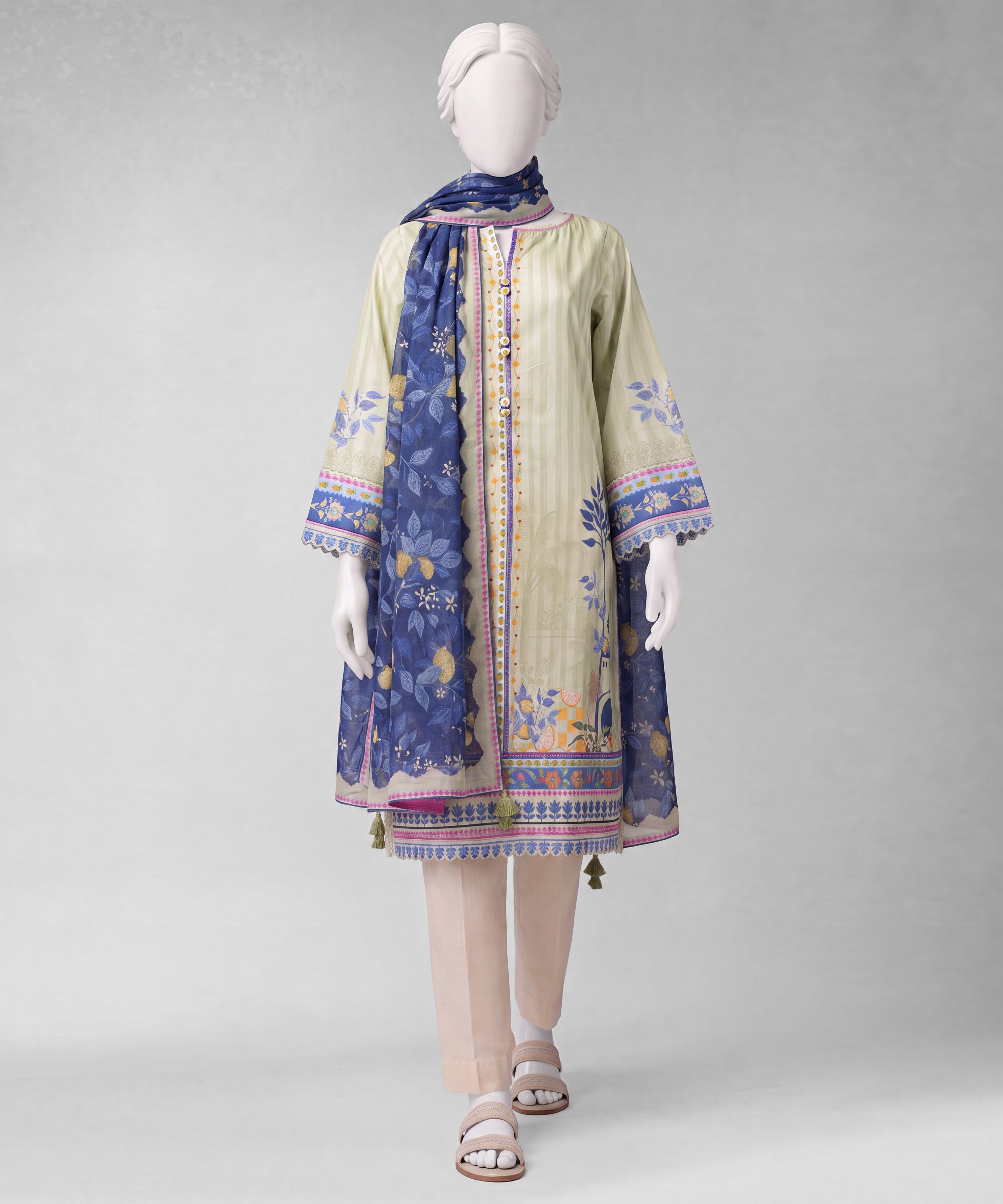 Green Embroidered Liminal Unstitched 2Pc