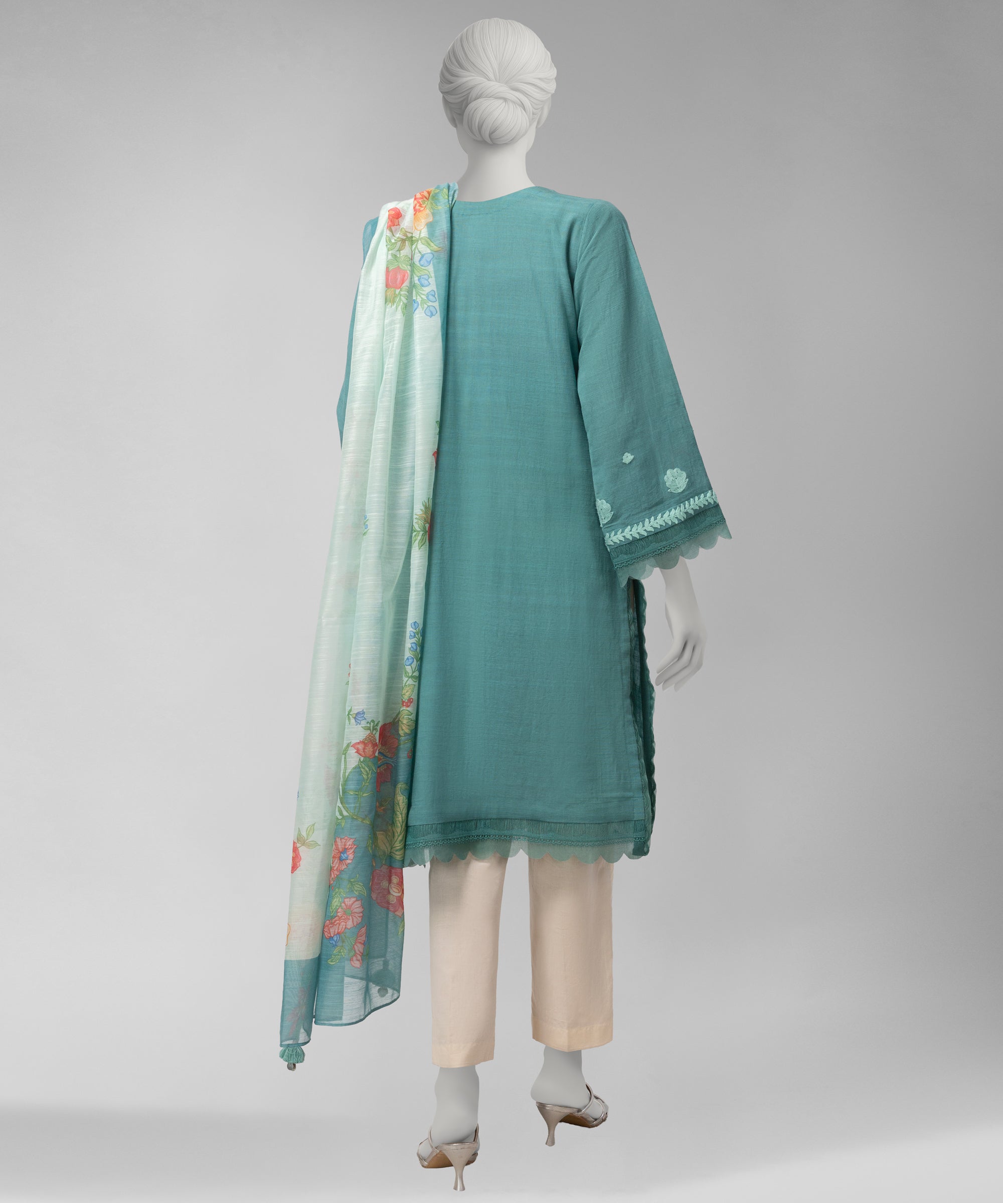Green Embroidered Light Khaddar Unstitched 2Pc