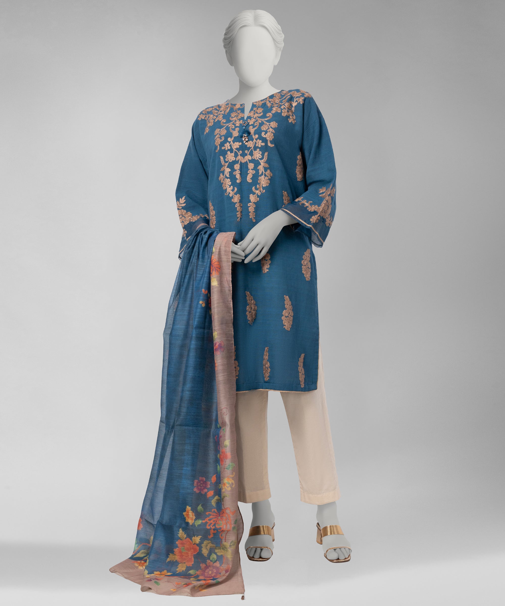 Blue Embroidered Light Khaddar Unstitched 2Pc