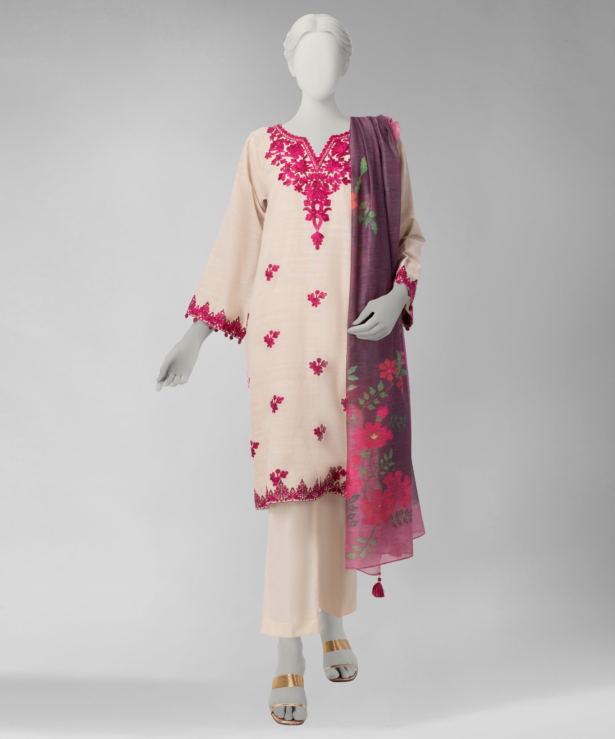 Beige Embroidered Light Khaddar Unstitched 2Pc