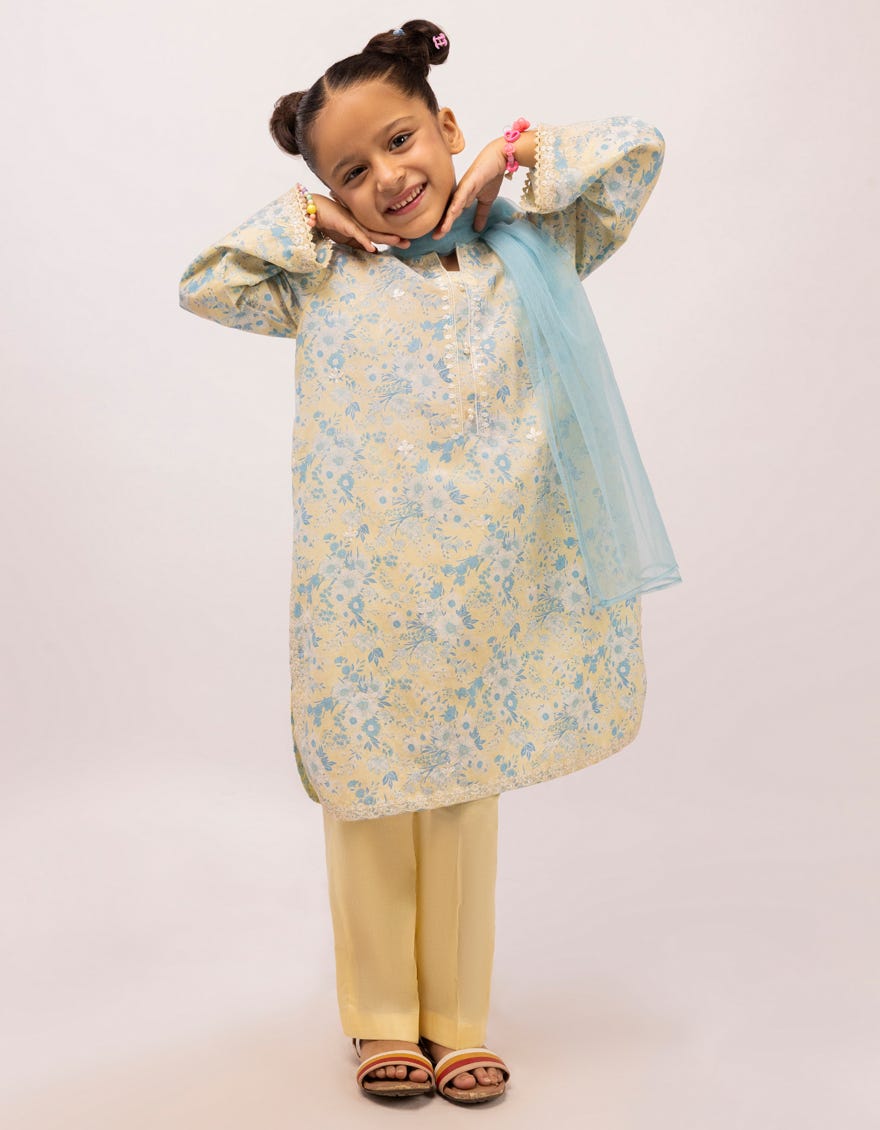 YELLOW DOBBY EMBROIDERED 3PC STITCHED
