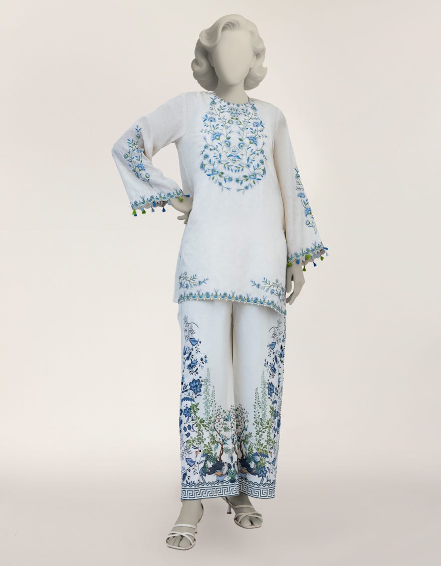 OFF WHITE DOBBY EMBROIDERED CO-ORD SET
