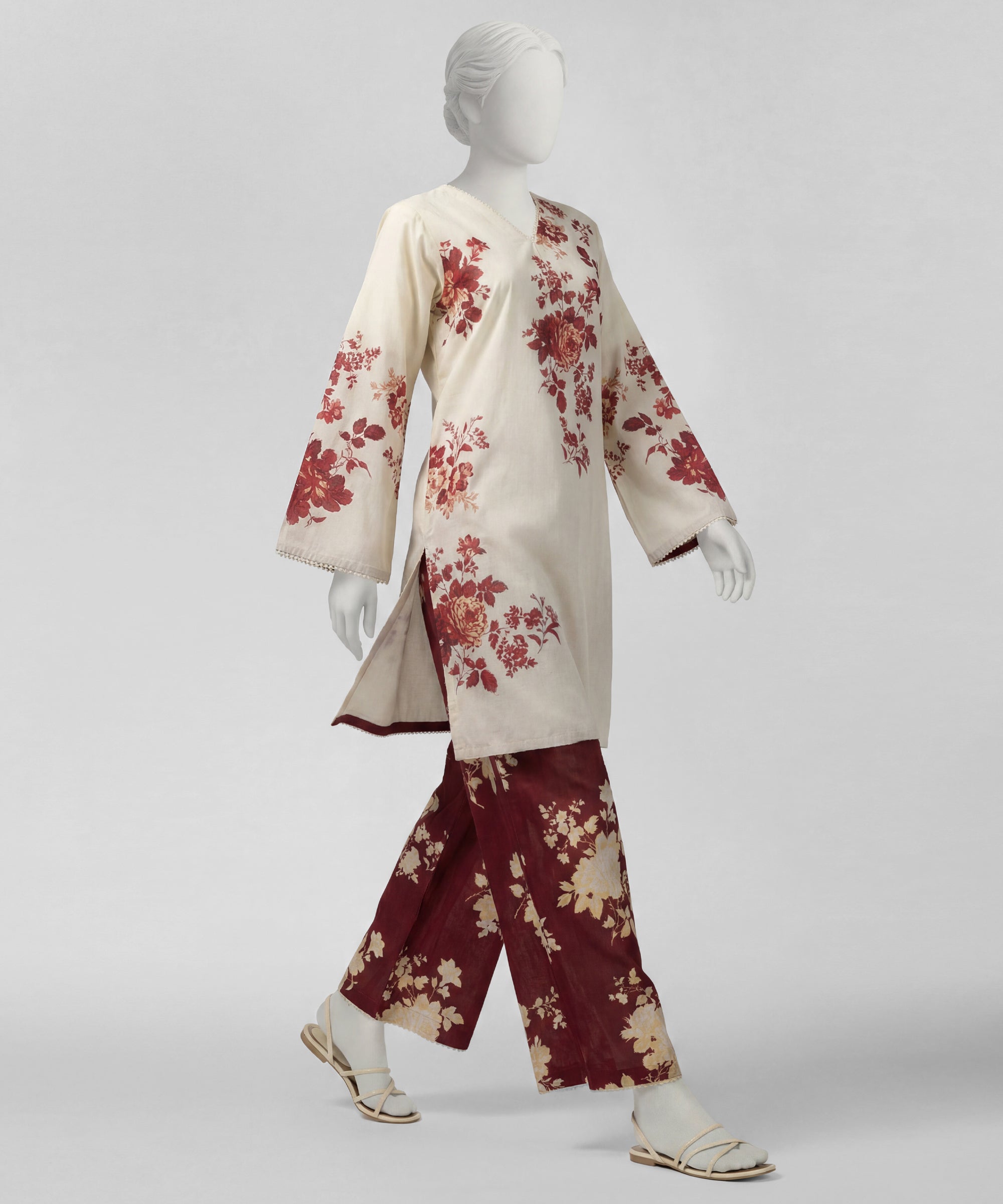 Cream Lawn Printed Co-Ord Set
