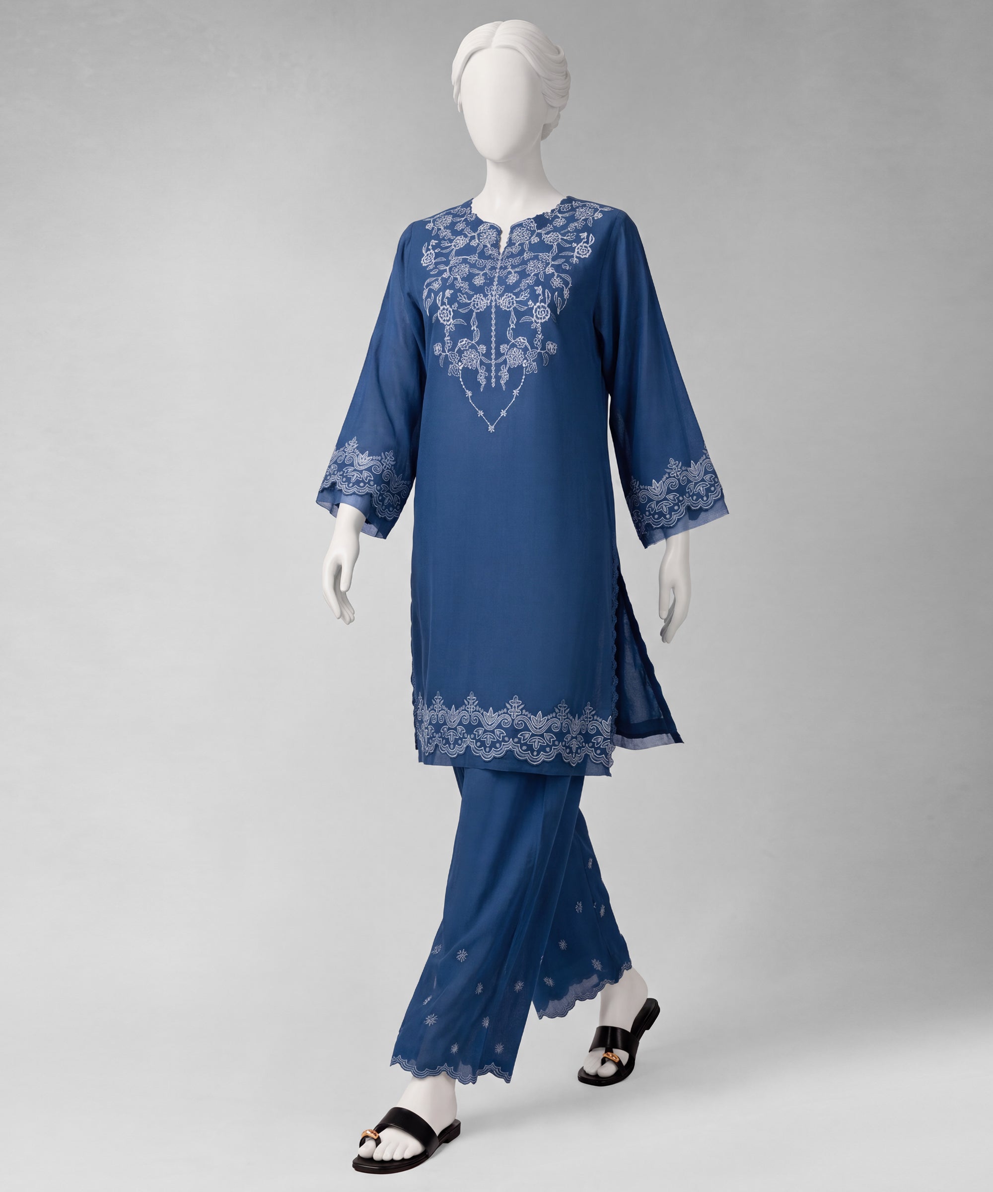 Blue Embroidered Cambric Unstitched 2Pc