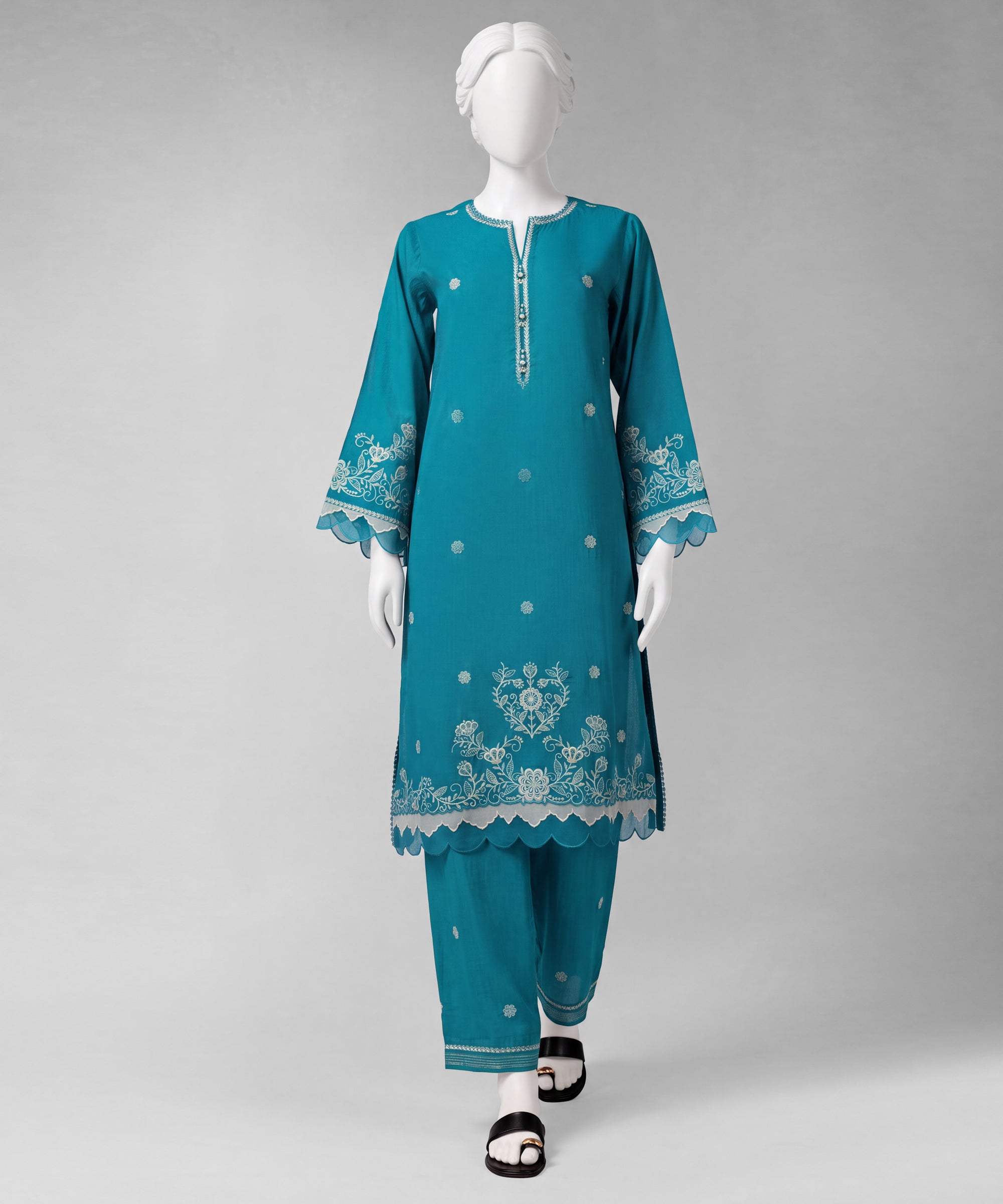 Teal Embroidered Cambric Unstitched 2Pc