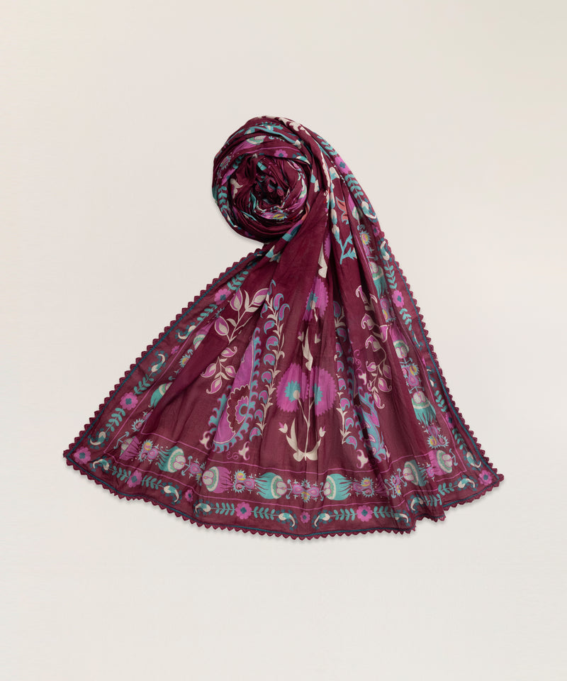 Maroon Lawn Printed Dupatta