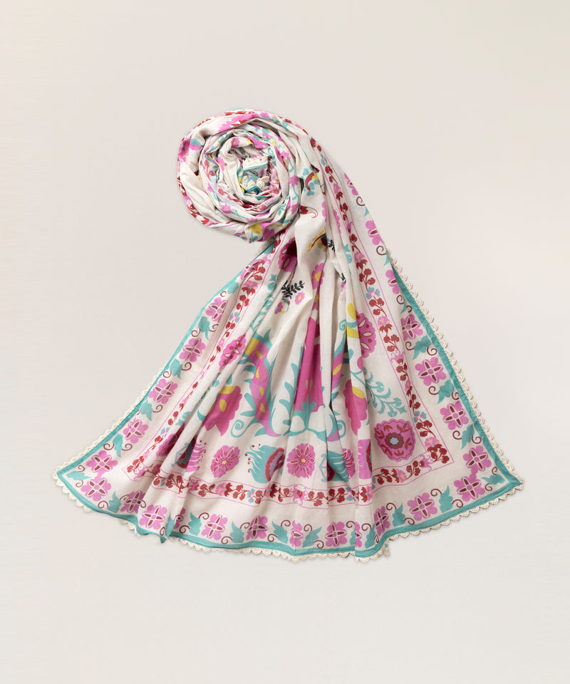 Off White Lawn Printed Dupatta