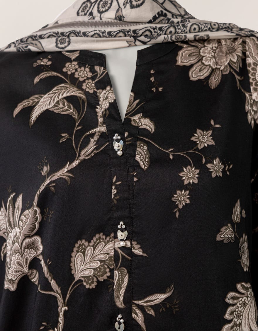 BLACK LAWN PRINTED 3PC STITCHED