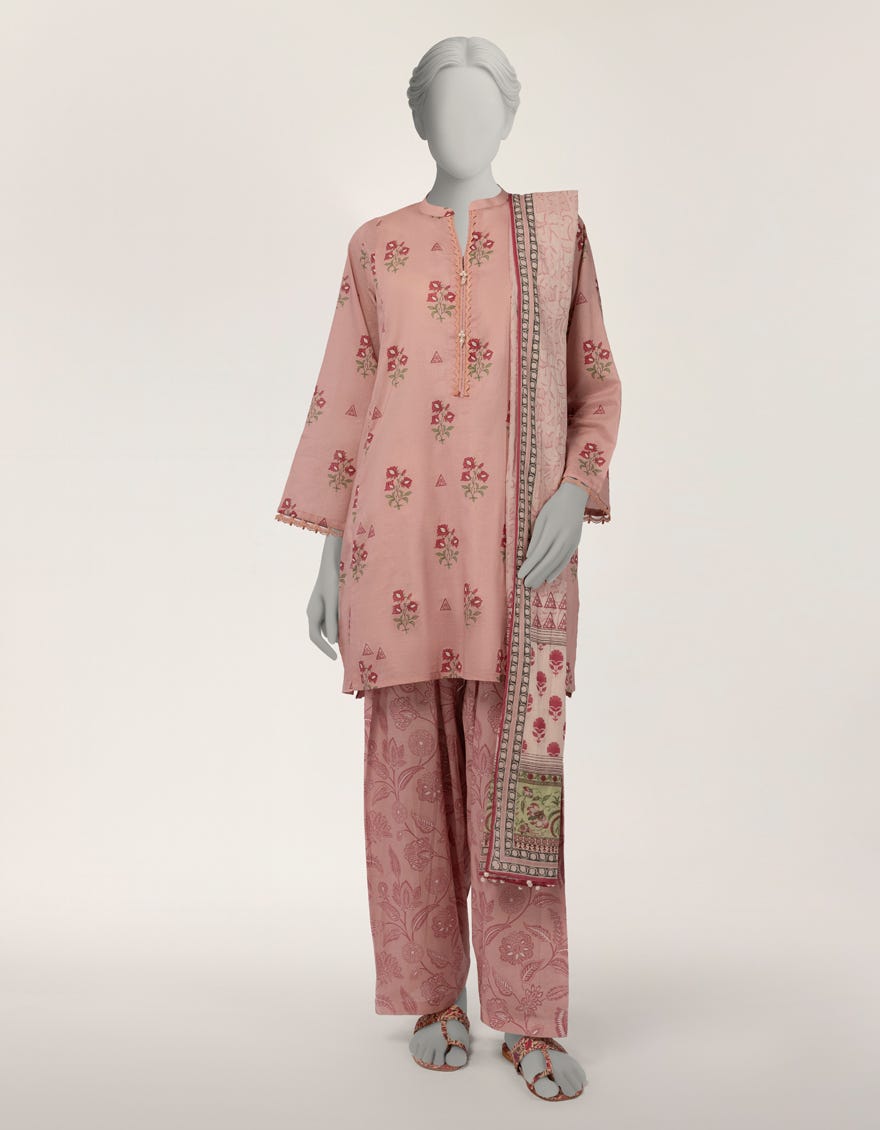 PINK LAWN DIGITAL PRINTED STITCHED 3PC