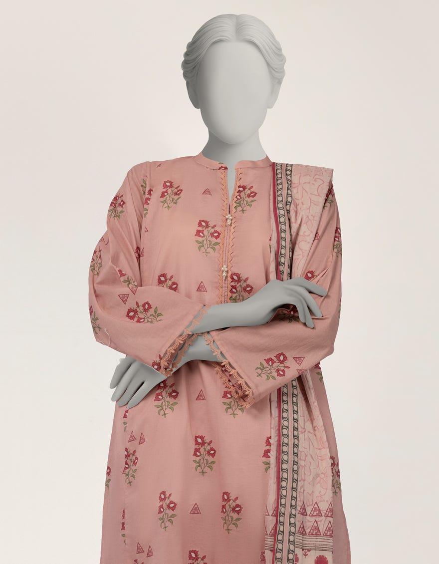 PINK LAWN DIGITAL PRINTED STITCHED 3PC