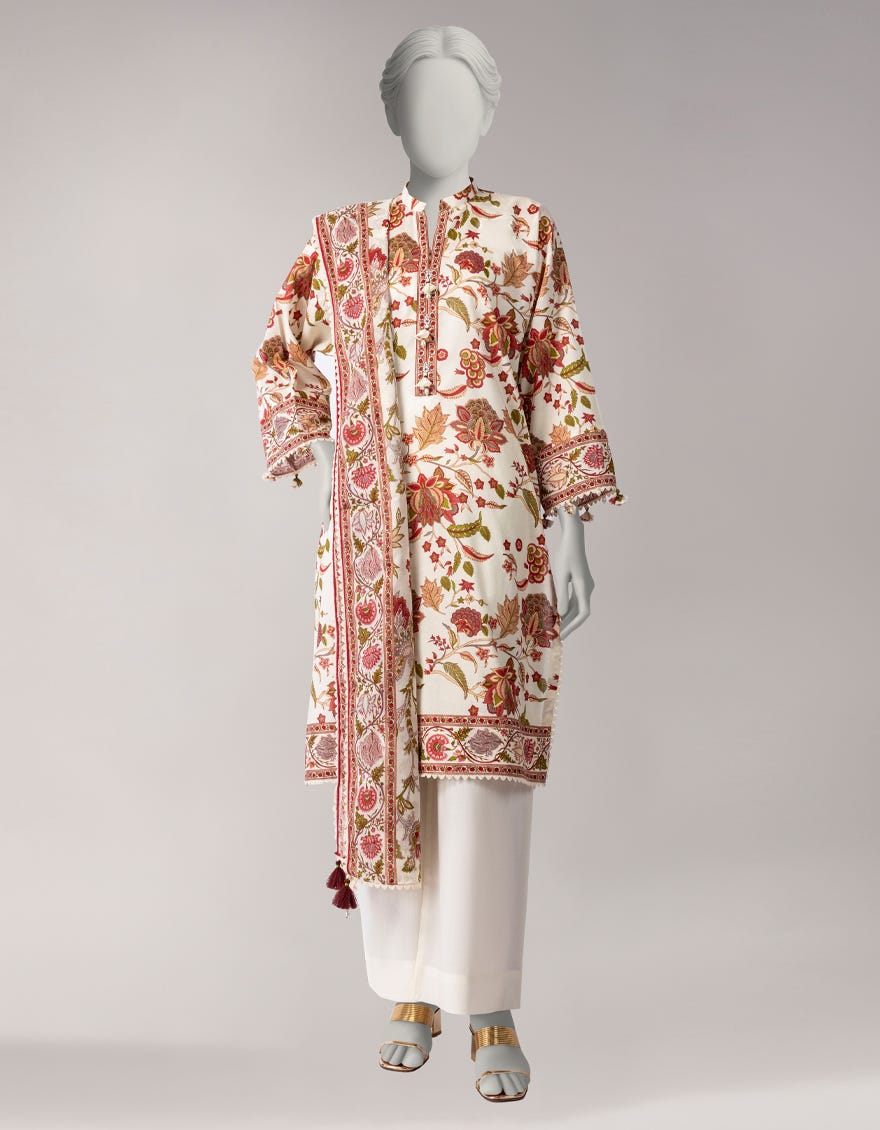 OFF WHITE LAWN PRINTED UNSTITCHED 3PC