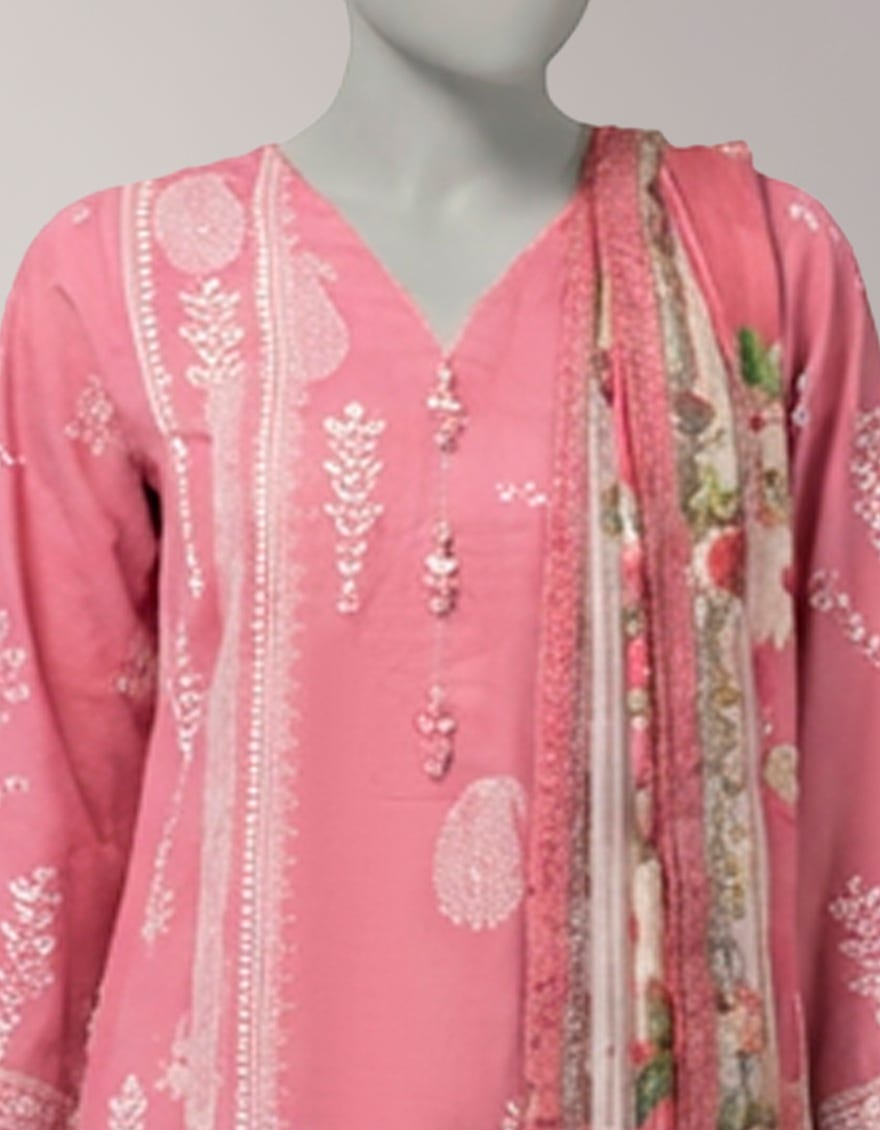 PINK LAWN PASTE PRINTED UNSTITCHED 3PC