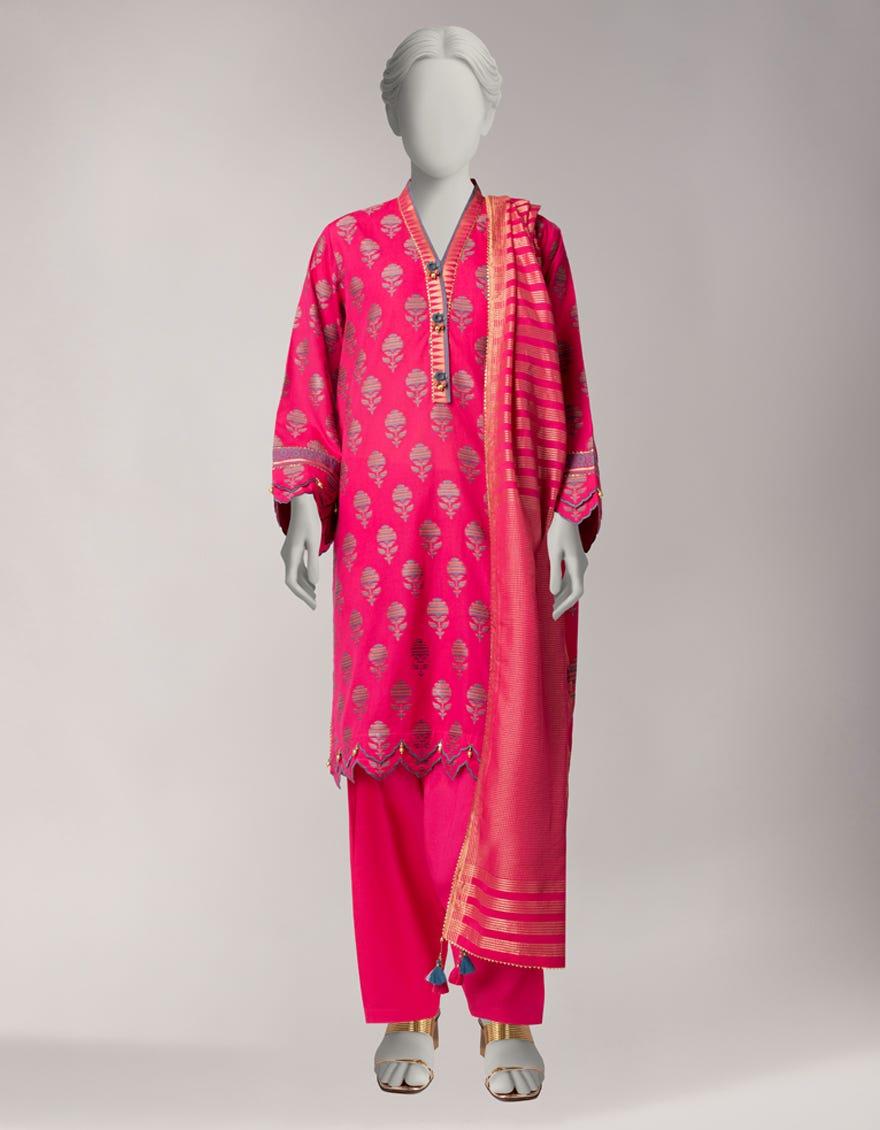 PINK JACQUARD DYED UNSTITCHED 3PC