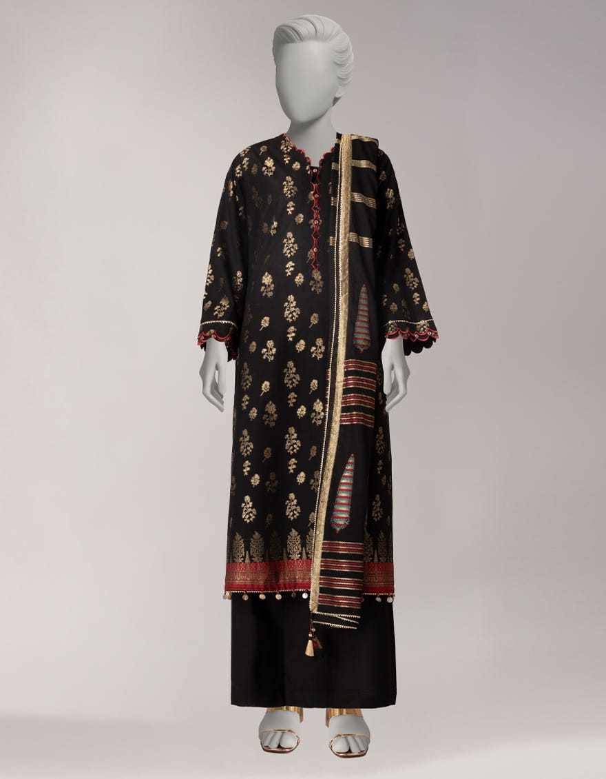 BLACK JACQUARD DYED UNSTITCHED 3PC