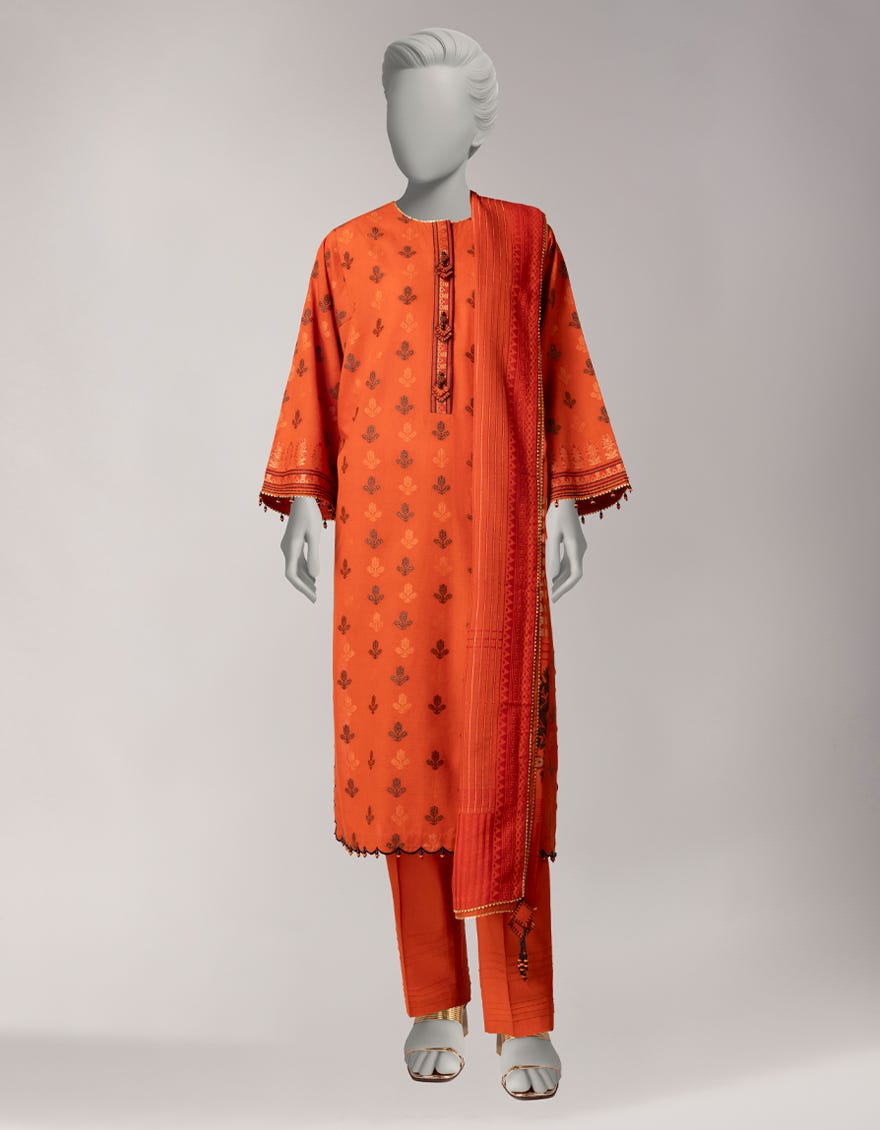 RUST JACQUARD DYED UNSTITCHED 3PC