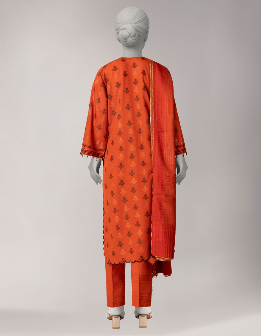 RUST JACQUARD DYED UNSTITCHED 3PC