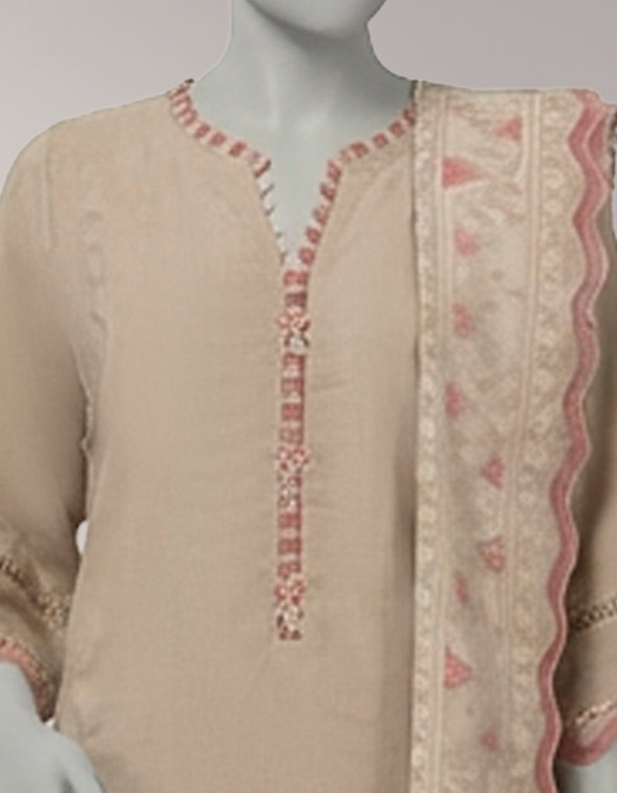BEIGE JACQUARD SHIMMER UNSTITCHED 3PC