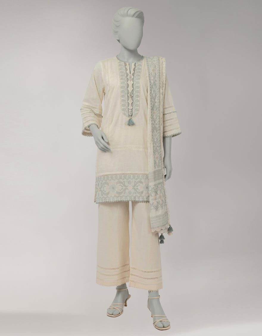 OFF WHITE JACQUARD SHIMMER UNSTITCHED 3PC