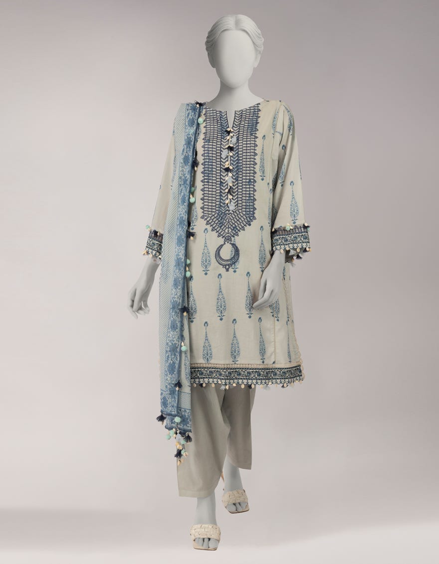 GREY LAWN EMBROIDERED UNSTITCHED 3PC