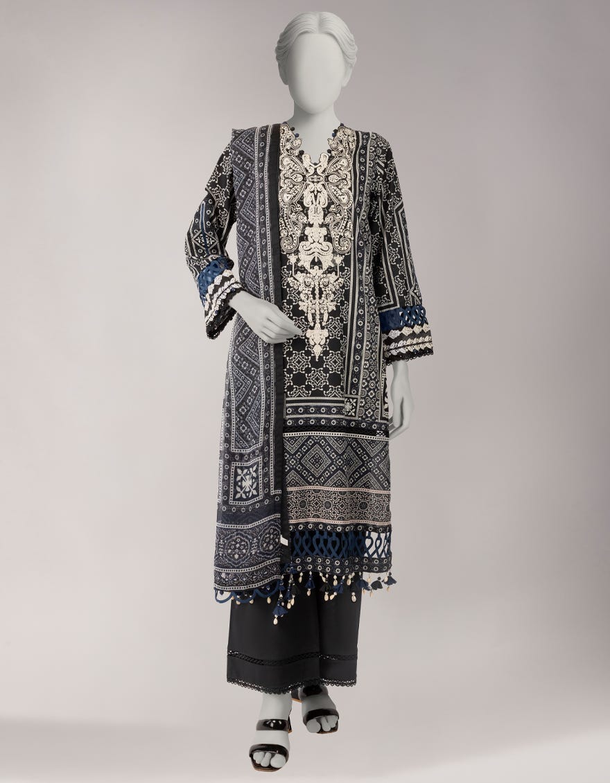 BLACK LAWN EMBROIDERED UNSTITCHED 3PC