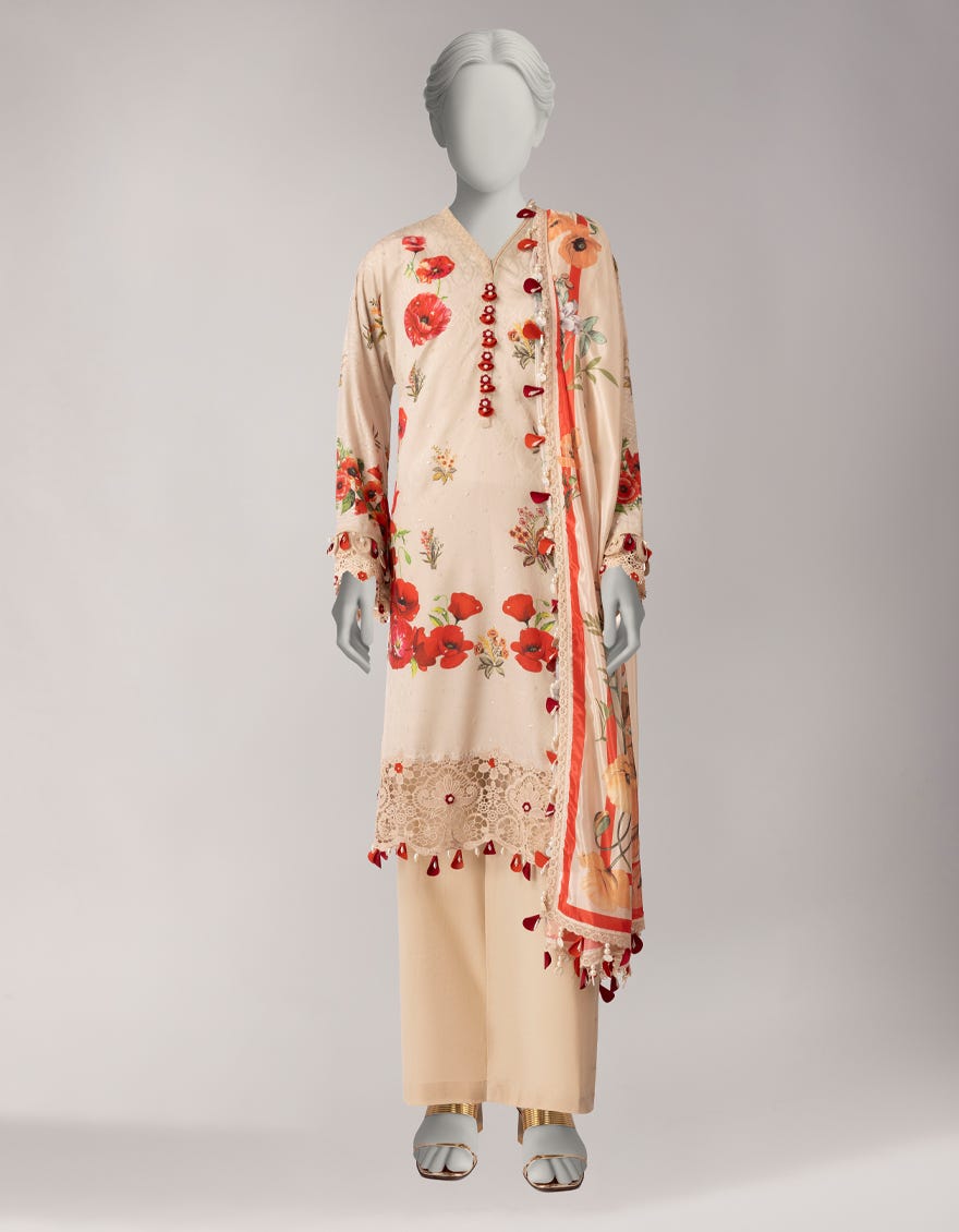 MULTICOLOR DOBBY EMBROIDERED UNSTITCHED 3PC