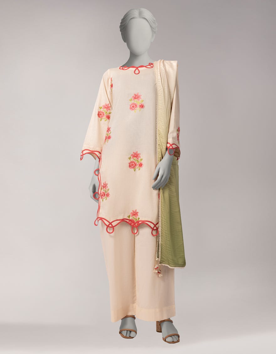 OFF WHITE DORIA EMBROIDERED UNSTITCHED 3PC