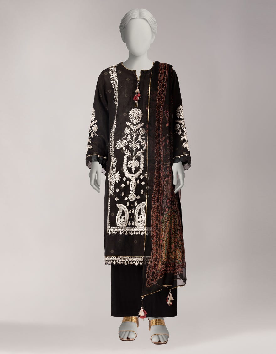 BLACK ZARI LAWN EMBROIDERED UNSTITCHED 3PC