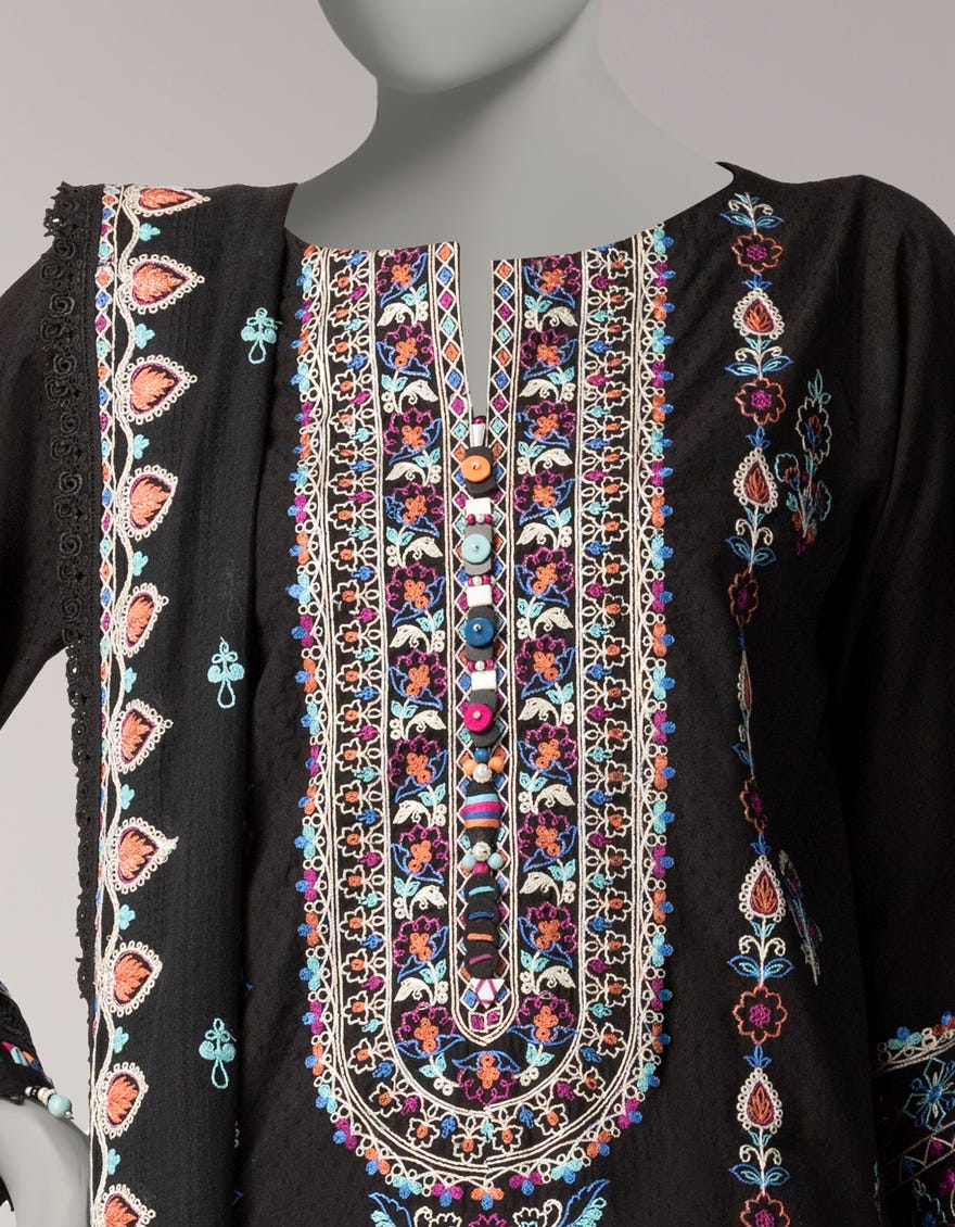 BLACK DORIA EMBROIDERED UNSTITCHED 3PC