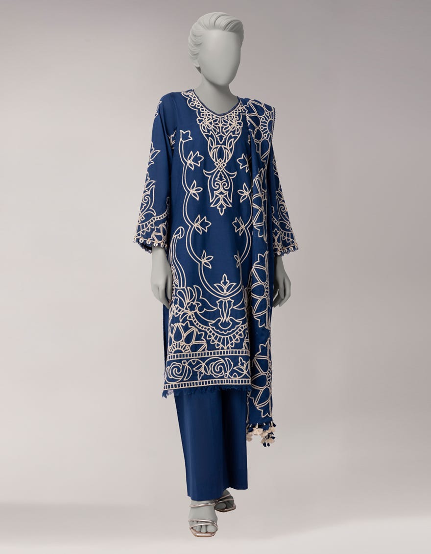 BLUE LAWN EMBROIDERED UNSTITCHED 3PC