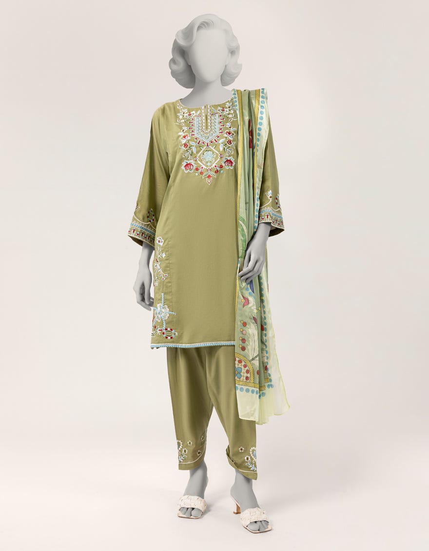 GREEN LAWN EMBROIDERED STITCHED 3PC