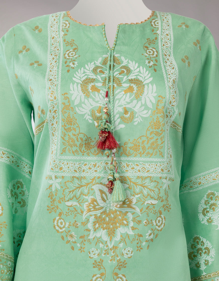 Green Jacquard Digital Printed Unstitched 3Pc